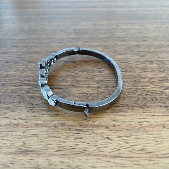 Givenchy Crystal Gem Stone Bangle Bracelet Silver Gray Tone Clasp Opening - Picture 4 of 6